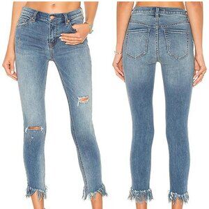 Free People Great Heights Acid Wash Fray Hem Skinny Jeans Stretch Distressed 27